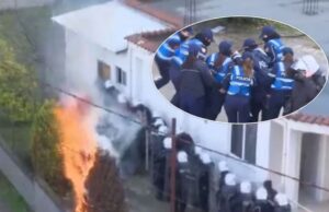Banorja e “5 Majit” i vë flakën banesës së saj që po shembej, policet e tërheqin zvarrë