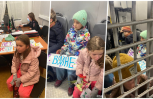 Putin del nga binarët/ Arreston 5 fëmijë që protestuan me lule e postera te ambasada e Ukrainës në Moskë